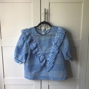 Ganni Charron puff sleeve gingham top